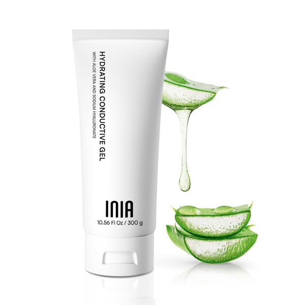 INIA Microcurrent Conductive Gel for Facial and Body Skin Care Machines – Hydrating Gel Primer with Hyaluronic Acid, Anti-Aging & Skin Tightening for Women and Men, 10.56 Fl Oz