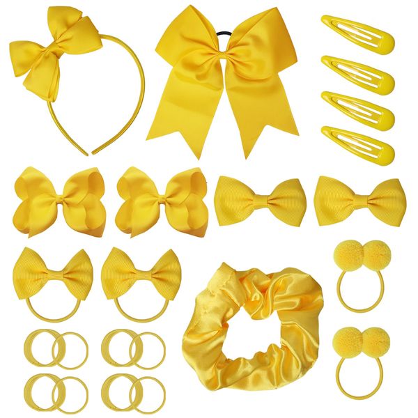 45Pcs Yellow School Girls Hair Accessories Kit Yellow Bow Headband Hair Clips Ponytail Holder Bow Hair Barrettes,Hair Accessories for Girl Birthday Gift