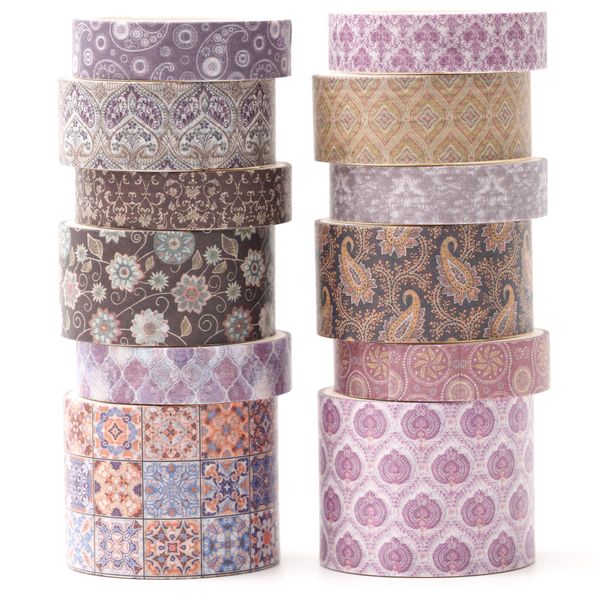 KAVI' S 12 Rollen Washi Tape Set Klebeband Papier Dekorativ Masking Tape Klebeband Bunt für Scrapbooking Handwerk Handwerk (Amethyst Elegance)