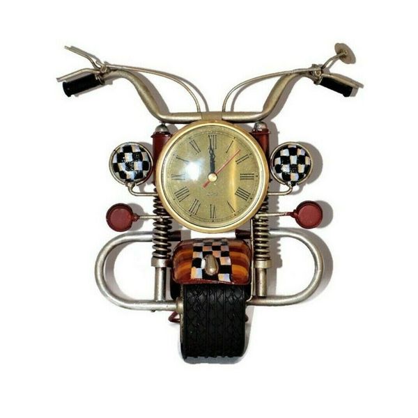 Hand Painted Iron Motorcycle Tabletop Clock.