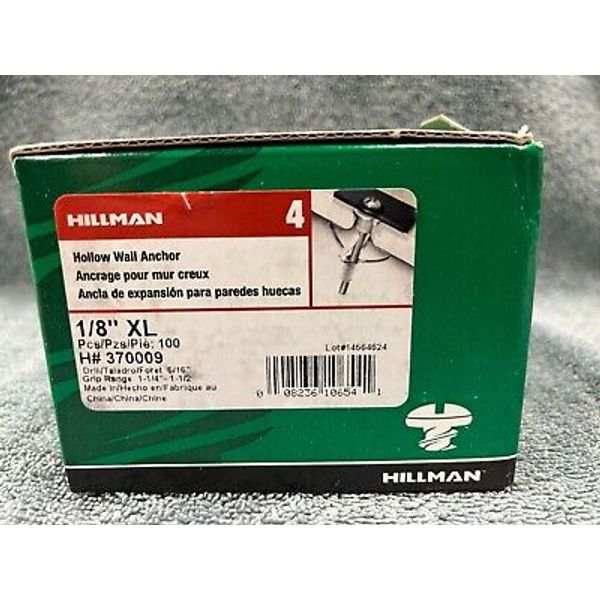 100 Hillman 4-XL 1/8 XL Hollow Wall Anchors #370009 1 1/4 -1 1/2” Wall Thickness