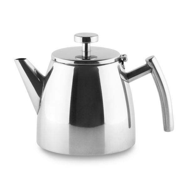 Café Stal Belmont Stainless Steel Double Wall Tea Pot with Hinged Lid, Mirror Finish, 600ml / 0.6L, HTP-06DW