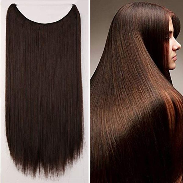 24" Wire In Secret Hair Extensions One Piece Miracle Extensions Straight Hairpiece Long - Medium Brown (60cm-120g)