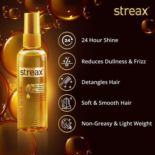 Streax Hair Serum Enriched with Walnut Oil Gives Frizz-free Satin Smooth Hair 100ml (3.5 Oz)