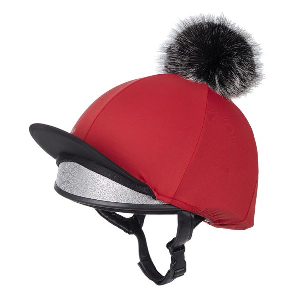 LeMieux Pom Pom Horse Riding Hat Silk in Chilli with 4 Way Stretch Fabric Coordinates with Base Layers & Saddle Pads - Equestrian Headgear - One Size