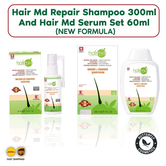 Hair Md Repair Shampoo 300ml And Hair Md Serum Set 60ml (NEW FORMULA)