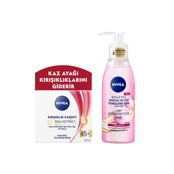 Nivea Yüz Temizleme Yağı Kuru Cilt 150 Ml+yüz Kremi Sıkılaştırıcı- Kırışıklık Karşıtı 45 Yaş+ 50 M