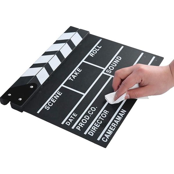 Movie Film Clap Board, Hollywood Clapper Board Wooden Film Movie Clapboard Accessory with Black & White, 12"x11" Give Away White Erasable Pen