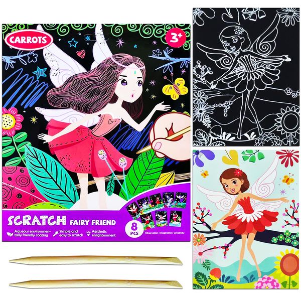 JUNQIU Scratch Art for Kids, Princesses Black Rainbow Scratch Art Paper Set-Arts and Crafts Kits & Supplies, Party Games & Activity, Gifts for Toddlers Girls Birthday Christmas