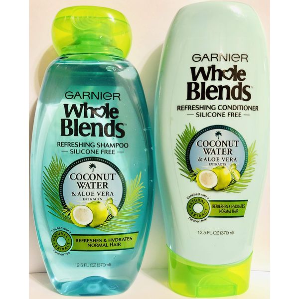 Garnier Whole Blends Haircare - Coconut Water & Aloe Vera - Refreshing Shampoo & Conditioner Set - Net Wt. 12.5 FL OZ (370 mL) Per Bottle - One Set