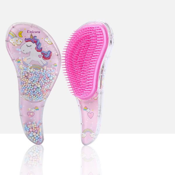 HUIEYE Cartoon Kleinkind Haarbürste, Haarbürste Kinder Ohne Ziepen, Antistatische Massagekamm, Bürste für Langes Kurzes Glattes Haar oder Locken für Alle Haartypen + Kamm Reinigung Paw(Rosa Einhorn)