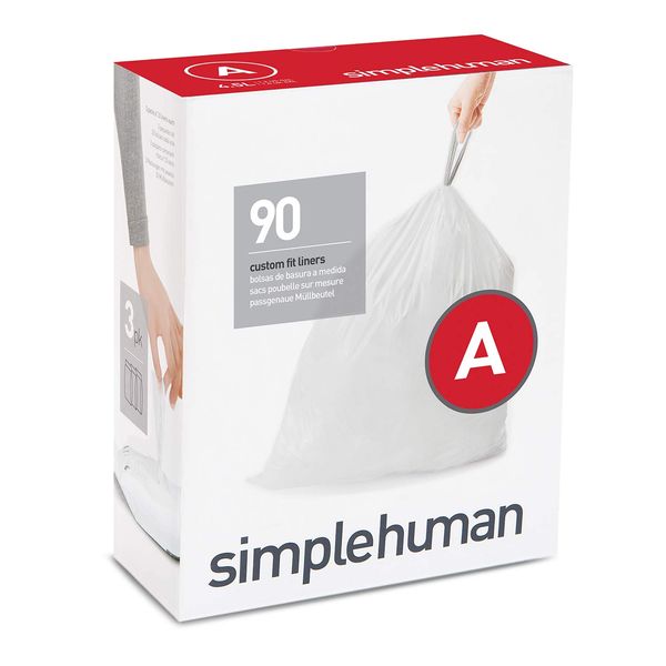 simplehuman CW0250 Code A Perfect Fit Trash Bag, 1.5 gal (4.5 L) / 90 Bags