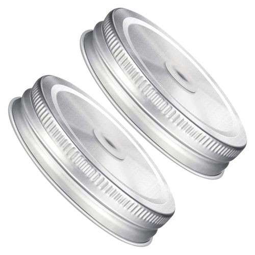 2Pcs Stainless Steel Jars Straw Lids with Sealing Design,Leak-Proof Canning Lids with Straw Holes for Home Use,Fits Regular Mouth Jars,86mm