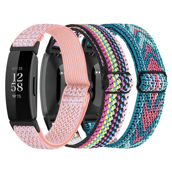 3er-Pack elastische Nylon-Armbänder kompatibel mit Fitbit Inspire 2/Inspire HR/Inspire/Ace 2, weiche, verstellbare Solo-Loop-Ersatzbänder für Fitbit Inspire Fitness-Tracker