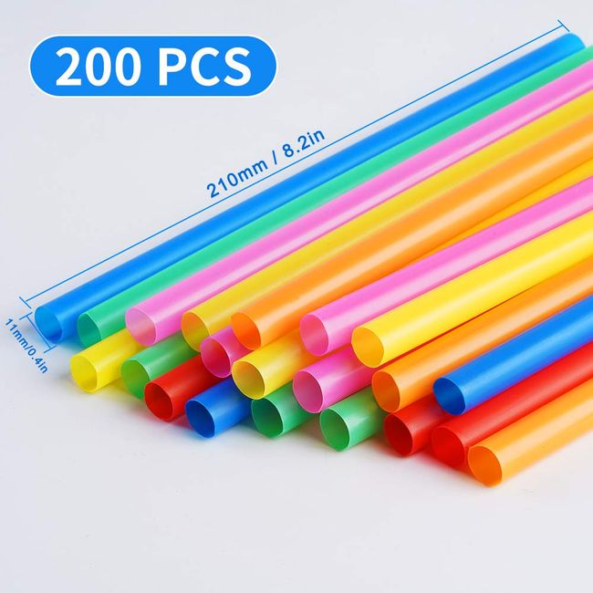 200Pcs Jumbo Straws,Assorted Colors Smoothie Straws Disposable,Wide-mouthed  Boba Straw, Large Bubble Tea Straw Extra Long,Plastic Wide Straws for