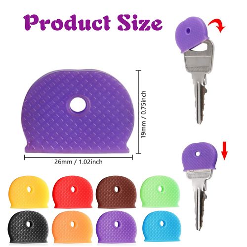90 PCS Key Covers Key Caps Set Including 40 pcs Plastic Caps, 40 pcs Flexible Round PVC Key Tags and 10 pcs Key Sleeve Rings, 8 Assorted Colors, 2 Styles to Identify Your Keys