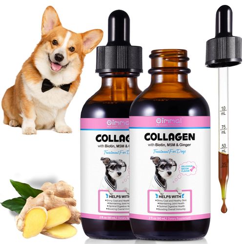 2Pack Collagen for Dogs, Liquid Collagen for Dogs 2 fl.oz, Skin & Coat Supplement for Dogs, Itch Relief for Dogs with Vitamin C, Biotin, MSM, Ginger, Daily Collagen for Dogs Drops, Bacon Flavor