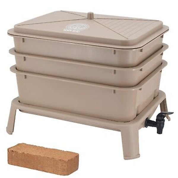 WN53 4-Tray Worm Composting Bin Kit with Coco Coir Brick for Recycling Food W...