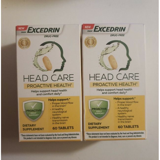 2 x Excedrin Head Care Proactive Health Drug Free Daily Supplement 60 Tabs Each