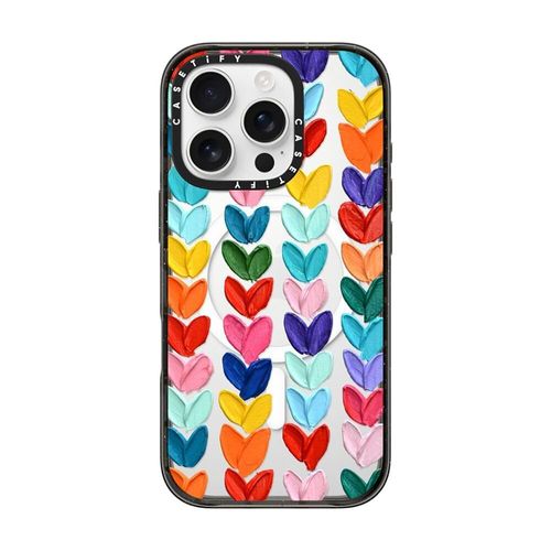 CASETiFY Impact Case for iPhone 16 Pro [Slim / 8.2 ft. 4X Military Grade Drop Protection/Compatible with Magsafe] - Clear Polka Daub Hearts - Clear Black