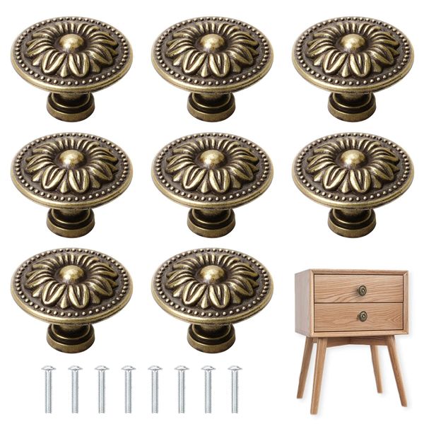 8 Pcs Antique Bronzy Cabinet Knobs,Vintage Cabinet Handles Cupboard Handles Retro Bronze Drawer Pull Knobs, Pull Handle for Cupboard Wardrobe Furniture Hardware, 30mm Diameter