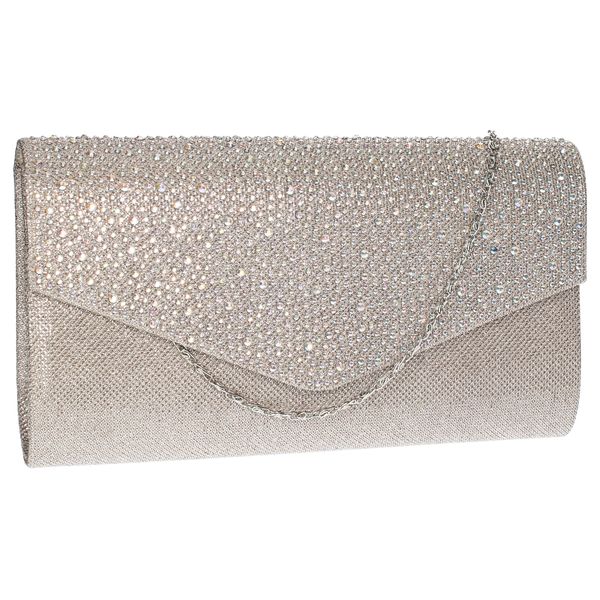 SwankySwans Women's Montary Diamante Clutch, Sling Bag, Champagne, One Size