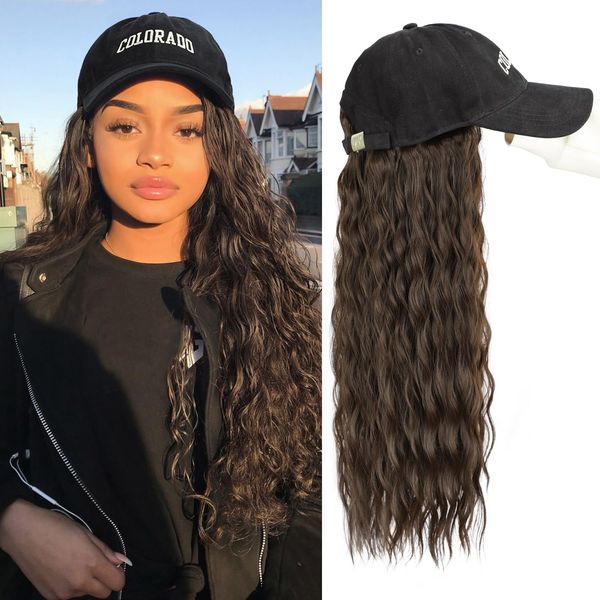 HANYUDIE Hat Wigs for Women Baseball Cap with Hair Extensions Adjustable Hat with Hair Comfortable and Stylish Hat with Hair Attached for Women(Brown)