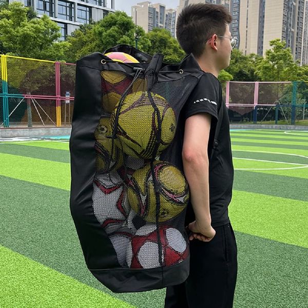 desikaky 15 Ball Bags, Basketball, Soccer Ball, Volleyball Storage Bag, Sports Equipment Storage, Outdoor Mesh Bag, Shoulder Bag, For School, Students, Club Activities, Games, Practice