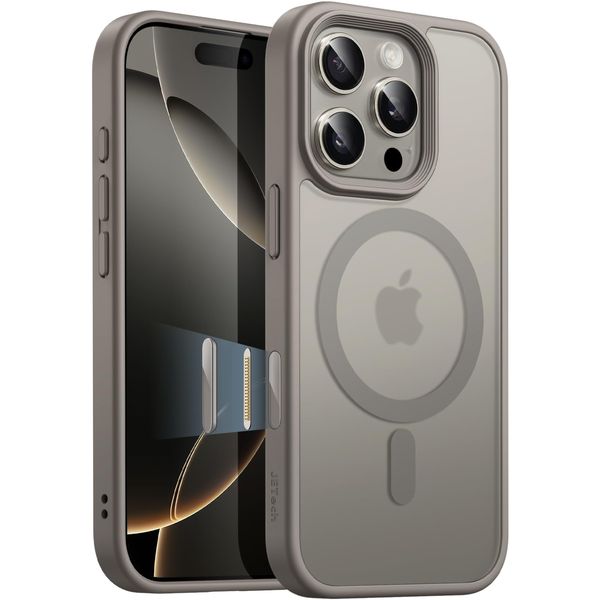 JETech iPhone 16 Pro 6.3 Inch Magnetic Case Camera Control Capture Button Compatible with MagSafe Translucent Matte Back Thin Shockproof Cover (Natural Titanium)