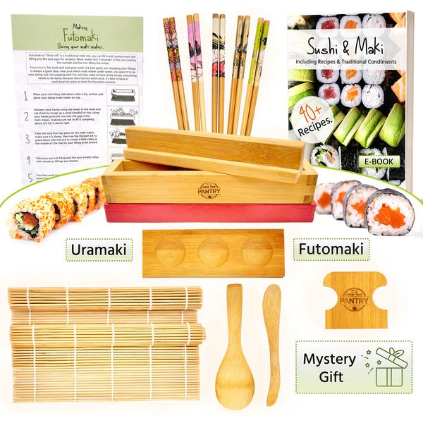 GROW YOUR PANTRY Sushi Making Kit for Beginners with Maki Maker, Sushi Mat, Bamboo Sauce Tray, Chopsticks, Rice Paddle, and More