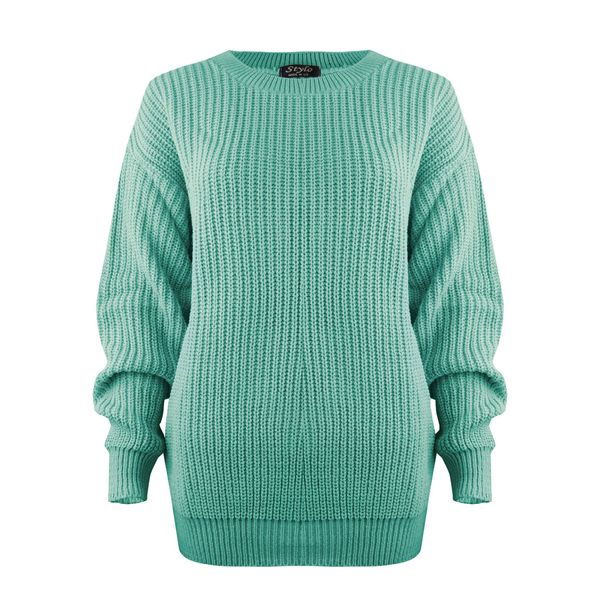 SA Fashions® Oversized New Ladies Womens Chunky Baggy Jumper Knitted Sweater Thick Top S-XL 8-18 (S/M (8-10), Aqua)