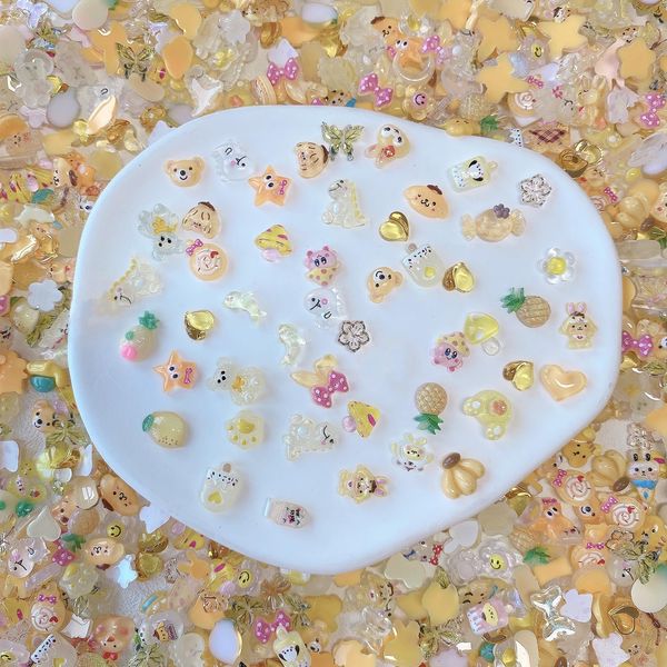 DUOLEIMI Nail Parts, Yellow Nail Deco Parts, 100 pcs, Luminous Flowers, Bear, Rabbit, Nail Art, Jewelry Parts, 3D Dimensional, For Character Resin DIY Decoration Parts (Yellow)