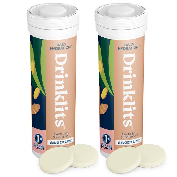 Drinklits Ginger-Lime Daily Hydration Tablets (2) Tube Bundle | Made with Organic Ginger - 0g Sugar – Travel Essential | 20 Servings - 10 Tablets Per Tube