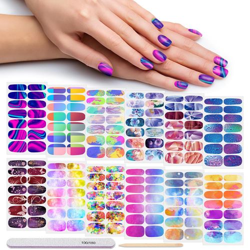 DANNEASY 12 Sheets Nail Polish Strips Self Adhesive Nail Stickers Full Nail Wraps for Women Girl Gel Nail Strips Graffiti Gradient Starry Sky Nail Design Nail Accessories
