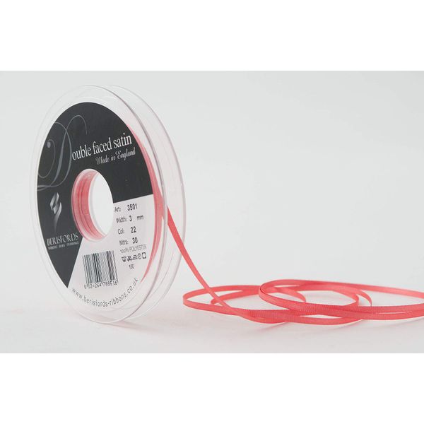 Berisfords Garnsatinband, Polyester, 3 mm, Koralle