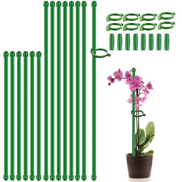 SupKing 16Pcs Plant Stakes,17inch &11inch Plant Support Sticks Adjustable Length Orchid Stakes for Indoor Outdoor,Garden Stake Pole with Clips Suit for Potted Tomato Rose Amaryllis Vegetables