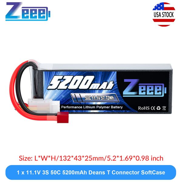 Zeee 11.1V 50C 5200mAh 3S LiPo Battery Deans for RC Helicopter Airplane Car Boat