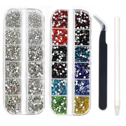 4608 Pezzi Kit di Strass per Nail Art, AB Gemme per Nail Art in Cristallo, Kit di Cristallo per Unghie Rotondi Multicolori per Decorazioni Unghie Fai da Te Artigianato con Matite e Pinzette