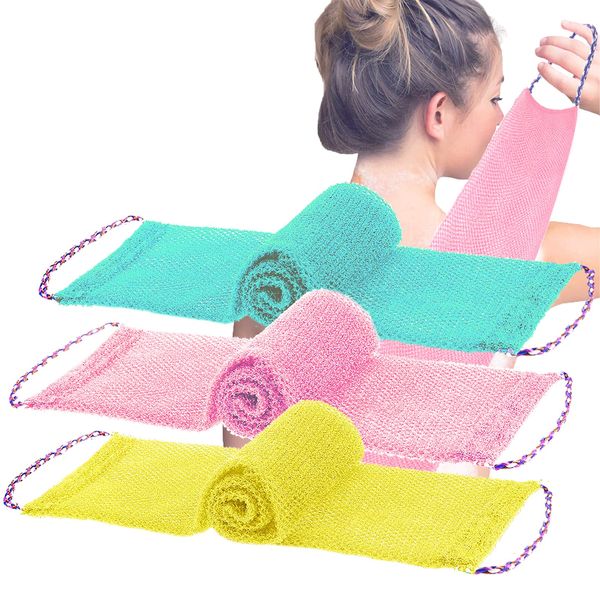 TENQUAN 3 Pieces Exfoliating Net African Sponges Bath Sponge Exfoliating Body Scrubber Shower Scrubber Skin Smoother for Men & Women Clean and Clear Exfoliating Daily Wash (Pink Green Yellow)