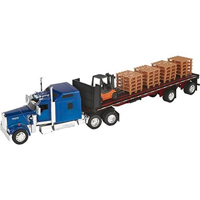 Die-Cast Truck Replica - Kenworth W900 Flatbed with Forklift, 1:32 Scale, Model# SS10263A