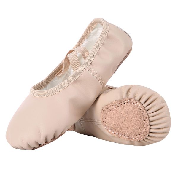 Dynadans Soft Leather Ballet Shoes/Ballet Slippers/Dance Shoes for Girls and Boys (Toddler/Little/Big Kid/Women)-Nude-4M Big Kid