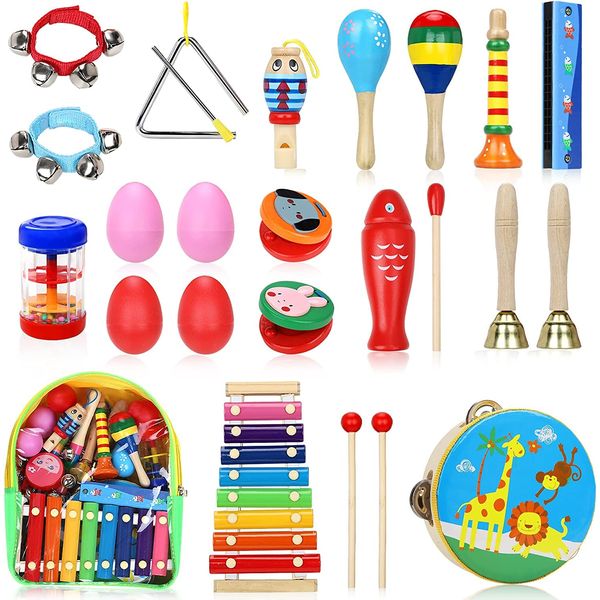 Jojoin Musikinstrumente für Kinder Set - 25 Stück Kinderspielzeug ab 2 3 Jahre - Holzspielzeug Trommel Xylophone für Kinder - Baby Kinder Montessori Percussion Instrumente Spielzeug ab 2 3 Jahre