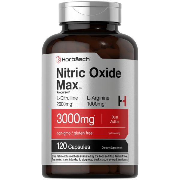 Nitric Oxide Supplement | 3000mg | 120 Capsules | Pre Workout | by Horbaach