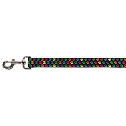 Buckle-Down Pet Leash - Paw Print Black/Multi Color - 6 Feet Long - 1.5" Wide