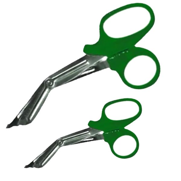 Pack of 2 Utility Scissors Stainless Steel Autoclavable Titanium Bandage Shears Bent Stealth tuff Cut 5.5" & 7.5" (Green)