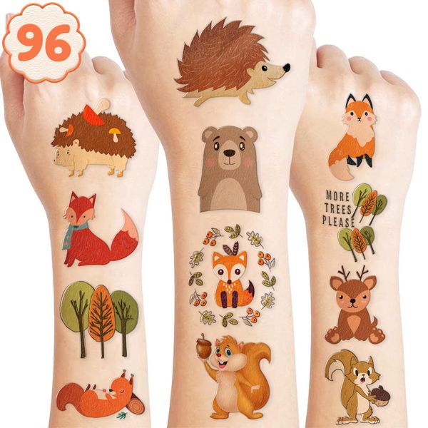 Woodland Temporary Tattoos Birthday Party Supplies Decorations 96PCS Tattoos Stickers Super Cute Fall Party Favors Kids Girls Boys Gifts Classroom School Prizes Themed Christmas