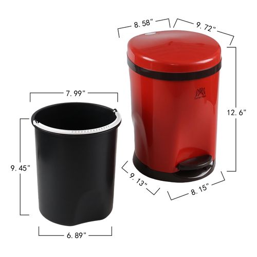 Lesbin 1.8 Gallon Small Round Step Trash Can for Bathroom, Plastic Bathroom Trash Can with Lid, Red