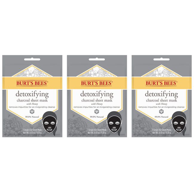 Burt's Bees Detoxifying Charcoal Sheet Mask with Honey (LOT of 3)