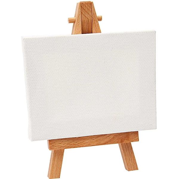 JKG® Mini Blank Canvas Panel with Wooden Easel Stand - Framed - Perfect for Artist Painting Small Canvas - for Acrylic & Water Based Paints (16cm x 12cm Canvas with Stand)