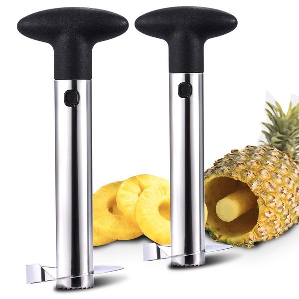 Yizerel 2 Pack Stainless Steel Pineapple Corer Cutter Slicer Peeler Core Remover Dicer Sharp Blades for Diced Fruit Rings